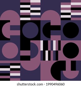 Modern vector abstract seamless geometric pattern with semicircles and circles in retro scandinavian style. Pastel colored simple shapes mosaic background. Bauhaus design inspired background.