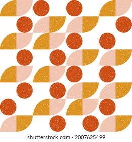 Modern vector abstract seamless geometric pattern with semicircles and circles in retro scandinavian style. Pastel colored simple shapes with separate worn out texture.

