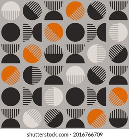 Modern vector abstract seamless geometric pattern with colored shapes, lines and other elements in retro scandinavian style