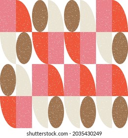 Modern vector abstract seamless geometric pattern with semicircles and circles in retro scandinavian style. Pastel colored simple shapes with separate worn out texture.

