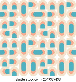 Modern vector abstract seamless geometric pattern with semicircles and circles in retro scandinavian style. Pastel colored simple shapes background.
