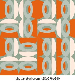 Modern vector abstract seamless geometric pattern with circle, semicircles and ovals in retro scandinavian style. Pastel colored simple shapes background.