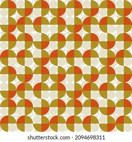 Modern vector abstract seamless geometric pattern with semicircles and circles in retro scandinavian style. Pastel colored simple shapes background.

