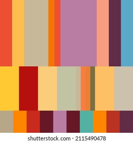 Modern vector abstract seamless geometric pattern with stripes, squares and rectangles in retro Scandinavian style. Colorful simple shapes mosaic. Bauhaus design inspired background.