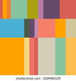 Modern vector abstract seamless geometric pattern with stripes, squares and rectangles in retro Scandinavian style. Colorful simple shapes mosaic. Bauhaus design inspired background.