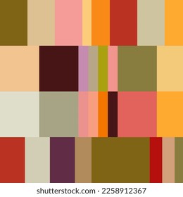 Modern vector abstract seamless geometric pattern with stripes, squares and rectangles in retro Scandinavian style. Colorful simple shapes mosaic. Bauhaus design inspired background.