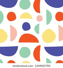 Modern vector abstract seamless geometric pattern with semicircles and circles in retro scandinavian style. Bright colorful geometry seamless pattern.