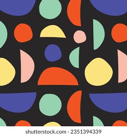 Modern vector abstract seamless geometric pattern with semicircles and circles in retro scandinavian style. Bright colorful geometry seamless pattern.