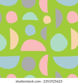 Modern vector abstract seamless geometric pattern with semicircles and circles in retro scandinavian style. Bright colorful geometry seamless pattern.