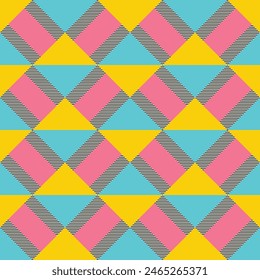 Modern vector abstract seamless geometric pattern with stripes and triangles in retro scandinavian style. 