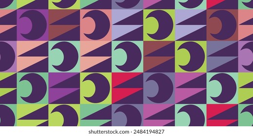 Modern vector abstract seamless geometric pattern with diamonds and circles in retro scandinavian style. 