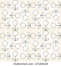 Modern vector abstract seamless geometric pattern with stylized flowers and leaves in retro scandinavian style.