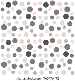 Modern vector abstract seamless geometric pattern with  circles in retro  style. Pastel colors shapes with worn out texture on white background.