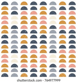 Modern vector abstract seamless geometric pattern with  semicircles in retro scandinavian style