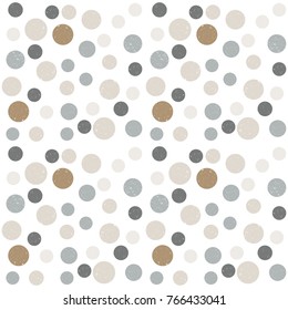 Modern vector abstract seamless geometric pattern with  circles in retro  style. Pastel colors shapes with worn out texture on white background.
