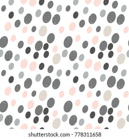 Modern vector abstract seamless geometric pattern with  circles in retro scandinavian style. Pastel colors shapes with worn out texture on white background.
