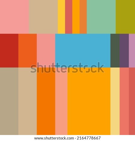 Modern vector abstract seamless geometric pattern with stripes, squares and rectangles in retro Scandinavian style. Colorful simple shapes mosaic. Bauhaus design inspired background.