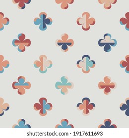 Modern vector abstract seamless pattern with stylised flowers in retro style. Decorative geometric floral grid texture in vintage colour scheme for wallpaper and prints. 