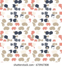 Modern Vector Abstract Seamless Pattern. Soft pastel colors shapes with worn out texture on white background.
