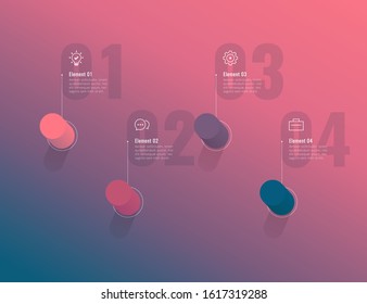 Modern vector abstract step label infographic elements. Circular columns, 3d chart of data with icons. 4 steps or options, EPS10