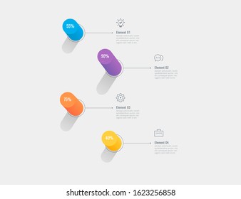 Modern vector abstract step label infographic elements. Circular columns, 3d chart of data with icons. 4 steps or options, EPS10