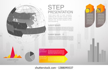 Modern vector abstract step lable infographic elements.can be used for global network connection. World map point and line.vector Illustration 