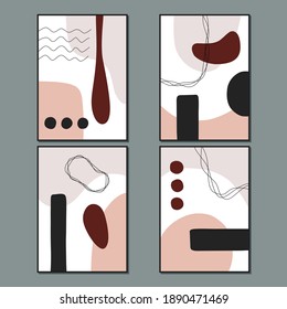 Modern vector abstract wall art printable. Hand drawn geometric shapes, dots and lines can be used for poster, magazines, calendars and other prints. Editable shapes and colors. Trendy interior design