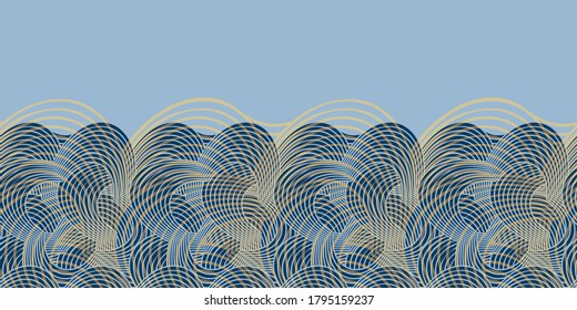 Modern vector abstract wave border created of overlapping geometric lines. Seamless horizontal pattern. Great for fabrics and interior decoration. 