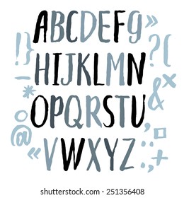 Modern Vector Alphabet. Hand drawn letters written by brush. Painted Alphabet.