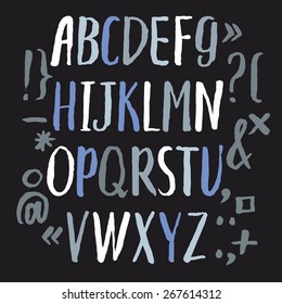 Modern Vector Alphabet. Hand drawn letters written by brush. Painted Alphabet.