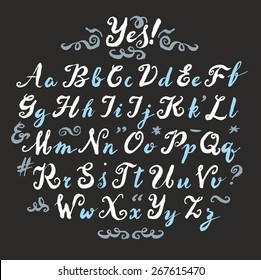 Modern Vector Alphabet. Hand drawn letters written by brush. Painted Alphabet.