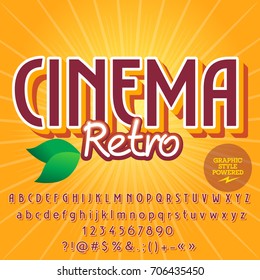 Modern vector alphabet set. Font with text Cinema Retro. Contains graphic style.