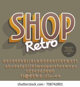 Modern vector alphabet set. Font with text Shop Retro. Contains graphic style.