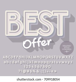 Modern vector alphabet set. Font with text Best Offer. Contains graphic style.