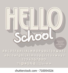 Modernes Vektoralphabet-Set. Schriftart mit Text Hallo Schule. Enthält Grafikstil.