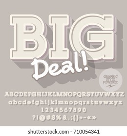 Modern vector alphabet set. Font with text Big Deal. Contains graphic style.