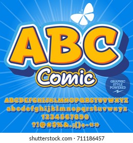 Modern vector alphabet set. Font with text ABC Comic. Contains graphic style.