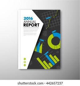 Modelo de diseño anual de folletos, informes o volantes de Vector moderno con gráficos y gráficos de infografía - versión azul y verde