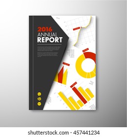 Modern Vector annual brochure, report or flyer design template with infographic graphs and charts - yellow and red version