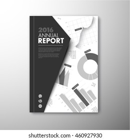 Modern Vector annual brochure, report or flyer design template with infographic graphs and charts - black and white version