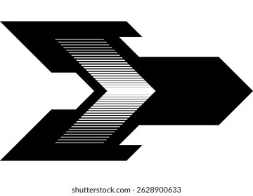 Modern Vector Arrow Black on White. Striped Design Element. Sport Racing Pattern. Direction Indicator, Navigation. Stripe on Auto, Moto, Boat, Sports Car and Toy. Vector Background. Speed