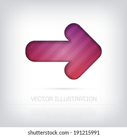 Modern vector arrow icon with bright colorful striped background. Cut out style with inner shadow.