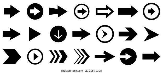 Modern Vector Arrow Icons Collection – Diverse Arrows Set for Web, UI, and Graphic Design