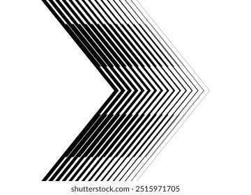 Modern vector arrow. Striped pattern of black lines on a white background. Interior design. Packaging. Pointer, navigation. Vector design element.