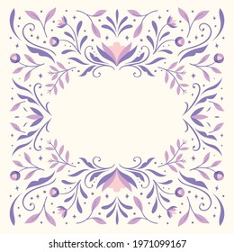 Modern vector art deco frame background. Abstract graphic illustration with floral elements. Trendy elegant poster with copy space.