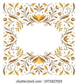 Modern vector art deco frame background. Abstract graphic illustration with floral elements. Trendy elegant poster with copy space.
