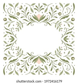 Modern vector art deco frame background. Abstract graphic illustration with floral elements. Trendy elegant poster with copy space.