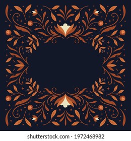 Modern vector art deco frame background. Abstract graphic illustration with floral elements. Trendy elegant poster with copy space.