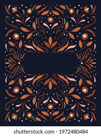 Modern vector art deco frame background. Abstract graphic illustration with floral elements. Trendy elegant poster with copy space.