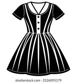 Modern vector art design of a notch neck dress for girls, showcasing trendy fashion. Perfect for digital use in apparel design, fashion illustrations, or stylish graphics.